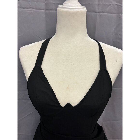 PrettyLittleThing Dress Black Pleated Draped Midi US 2 - Picture 2 of 9